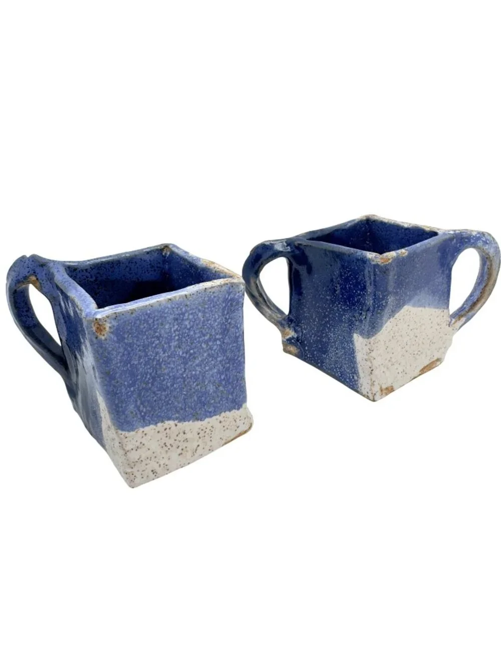 Studio-Made Blue White Pottery Creamer Sugar Ceramic Handcrafted Glaze Signed 3